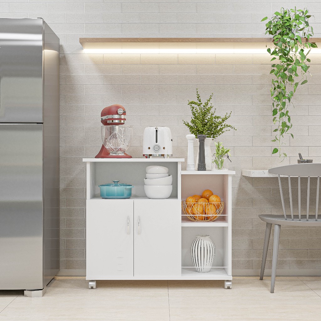 Buffet Organizador 2 Portas e Prateleiras Multiuso Com Rodinhas - Home & Living