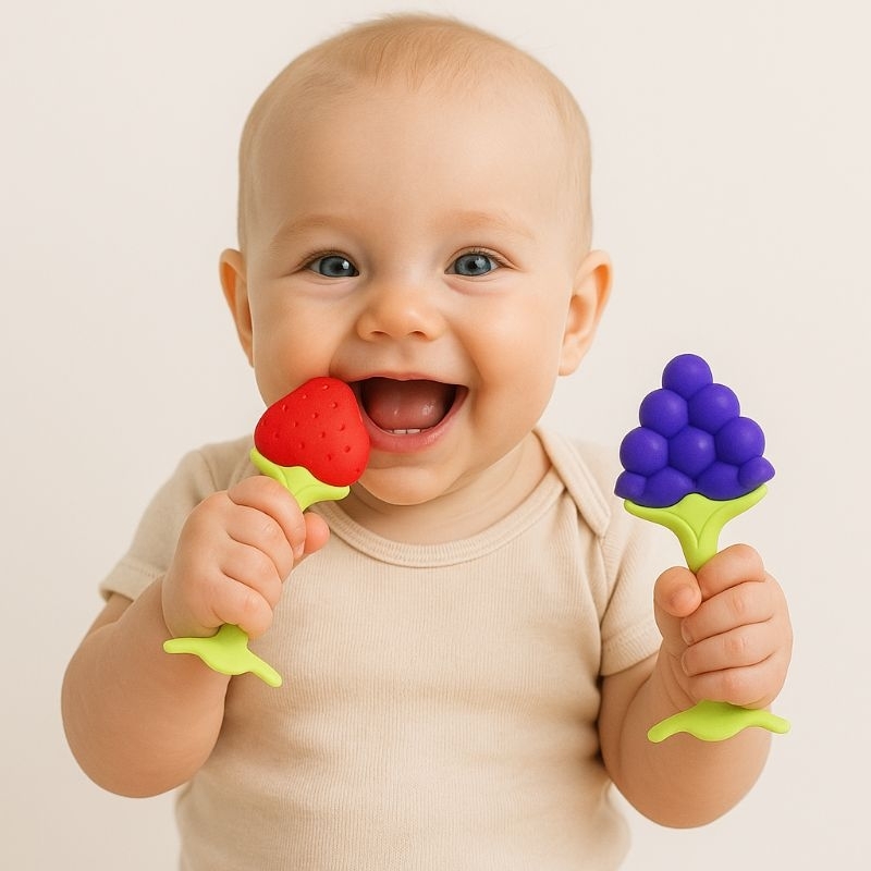 Kit 2 Mordedor para Bebê Frutas Infantil Silicone - Sortidos em Oferta na Shopee