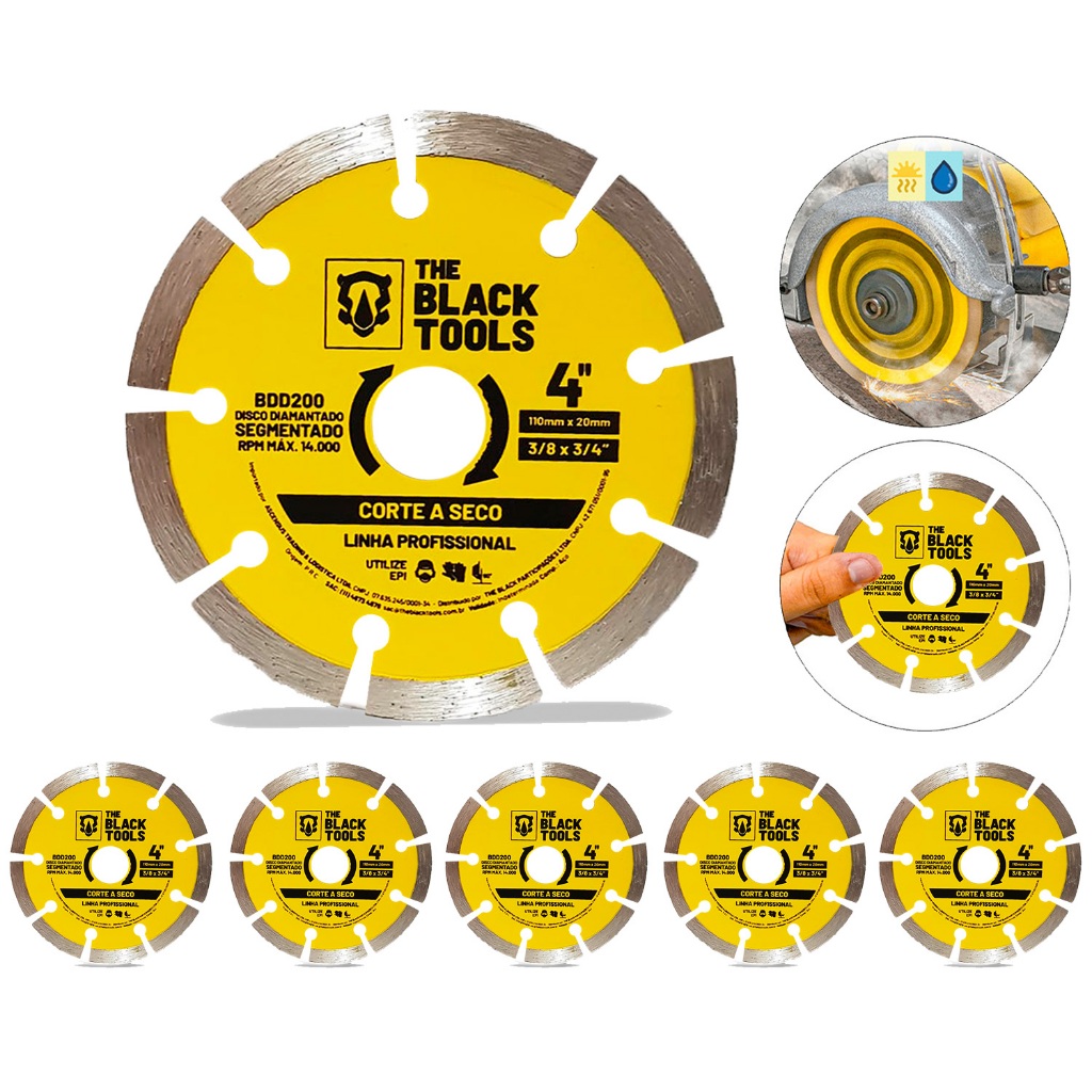 Kit 06 Disco De Corte Diamantado Segmentado 4 Pol 110mm X 20mm The Black Tools em Oferta na Shopee