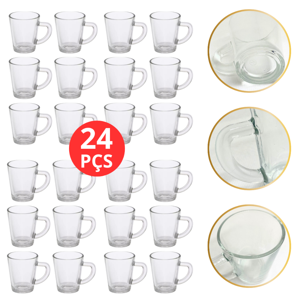 Xícara Vidro Para Cafe Jogo Com 24 Xícaras 70ml em Oferta na Shopee