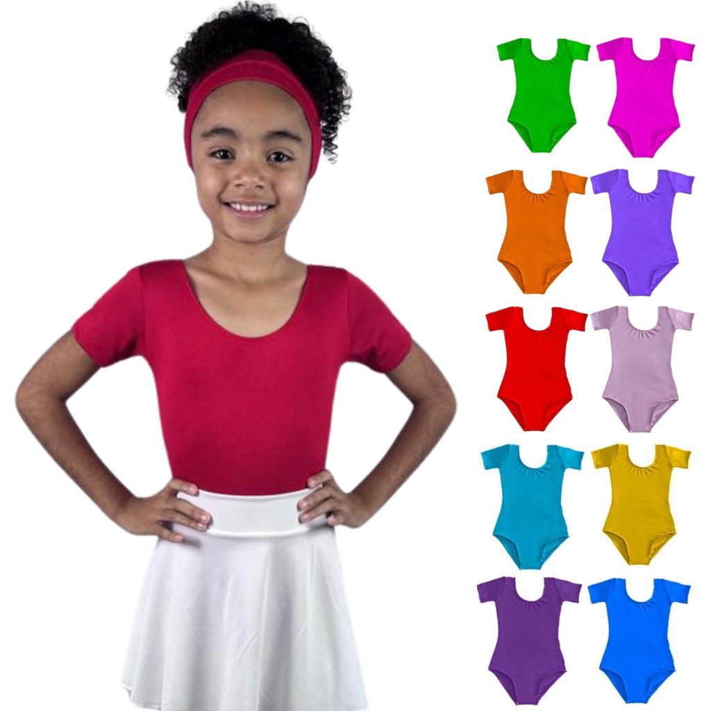 Collant Collorido Meia Manga Ballet infantil de  a 02 a 12 Anos Envio Imediato