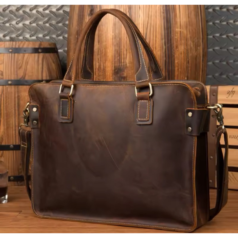 Maleta de couro retrô grande capacidade, bolsa vintage