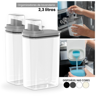 Kit Dispenser Organizador de Lavanderia 2,3L Acrílico Porta Amaciante Sabão em Pó Sabonete Liquido em Oferta na Shopee