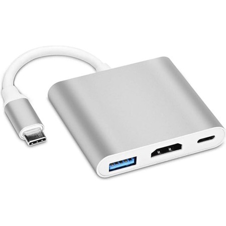 Adaptador de Vídeo Alumínio android e ipad Tipo C HDCP 3 em 1 USB-CPD/HDMI/USB3.0