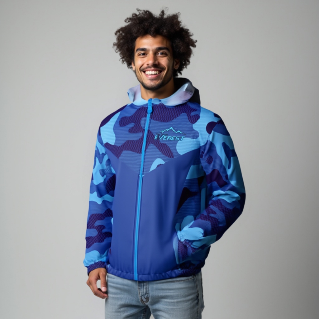 Jaqueta Corta Vento Masculina Ultra Leve Capuz Proteção Vento Azul