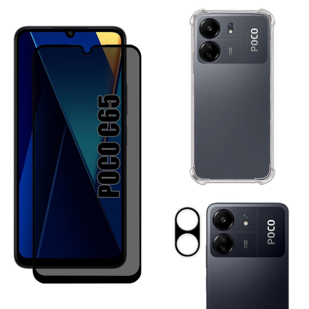 Kit Para Xiaomi Poco C65 | Película de Privacidade Fosca - Capa Anti Shock - Pel
