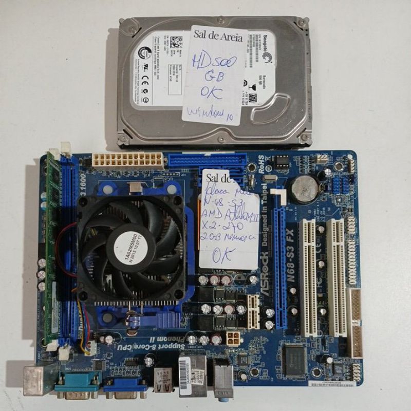 Placa mãe com processador e memoria AMD Athlom llx2 2gb DDr3 HD500g com Windows 10