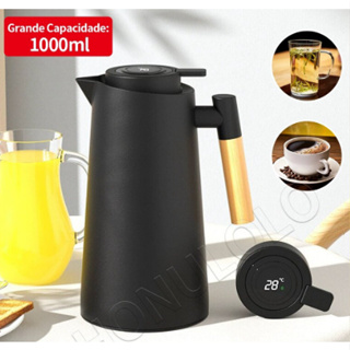Garrafa Térmica de água, 1 Litro Garrafa Térmica Com Termômetro Led Para Chás / Café Design Moderno Cabo Em Madeira em Oferta na Shopee