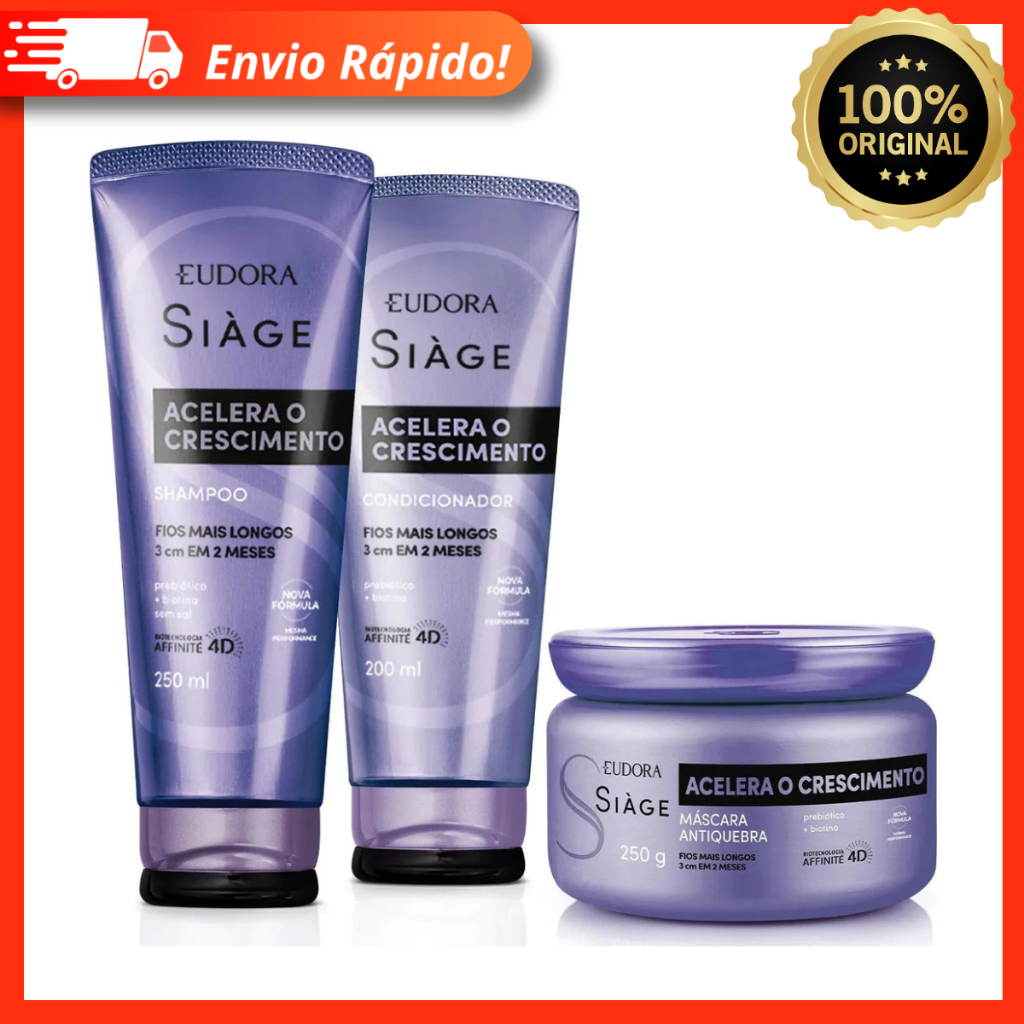 Combo Siàge Acelera Crescimento: Shampoo + Condicionador + Máscara - Eudora