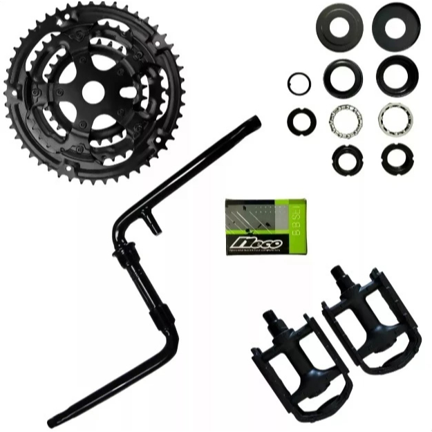 Kit Bike Marcha Aro 26 e 24 - Pedivela Monobloco C/ Coroa 48d + Mov. Central e Pedal