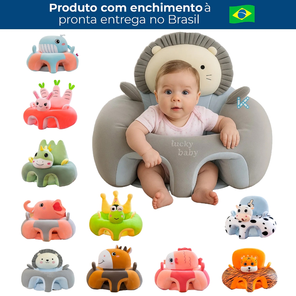 Assento Infantil Almofada para Bebê Apoio Postura Antiqueda Aprender Sentar Pelúcia Premium
