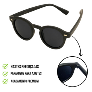Óculos de Sol Behave Redondo Transparente Preto Resistente Moda Vintage Sunglass Proteção UV400