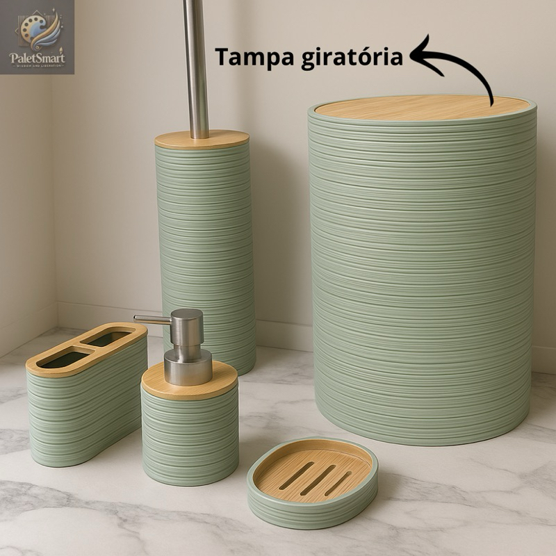 Kit Banheiro 7 Peças Bambu ou Dourado Lixeira Lavabo Escova Sanitária Porta escova Acessór...