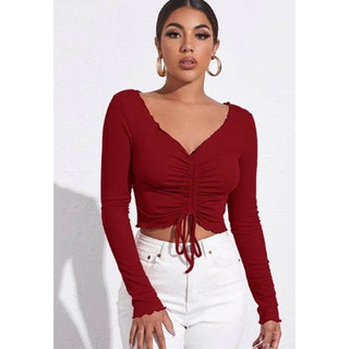 Cropped Feminino decote V ribana Manga Longa MODA GRINGA