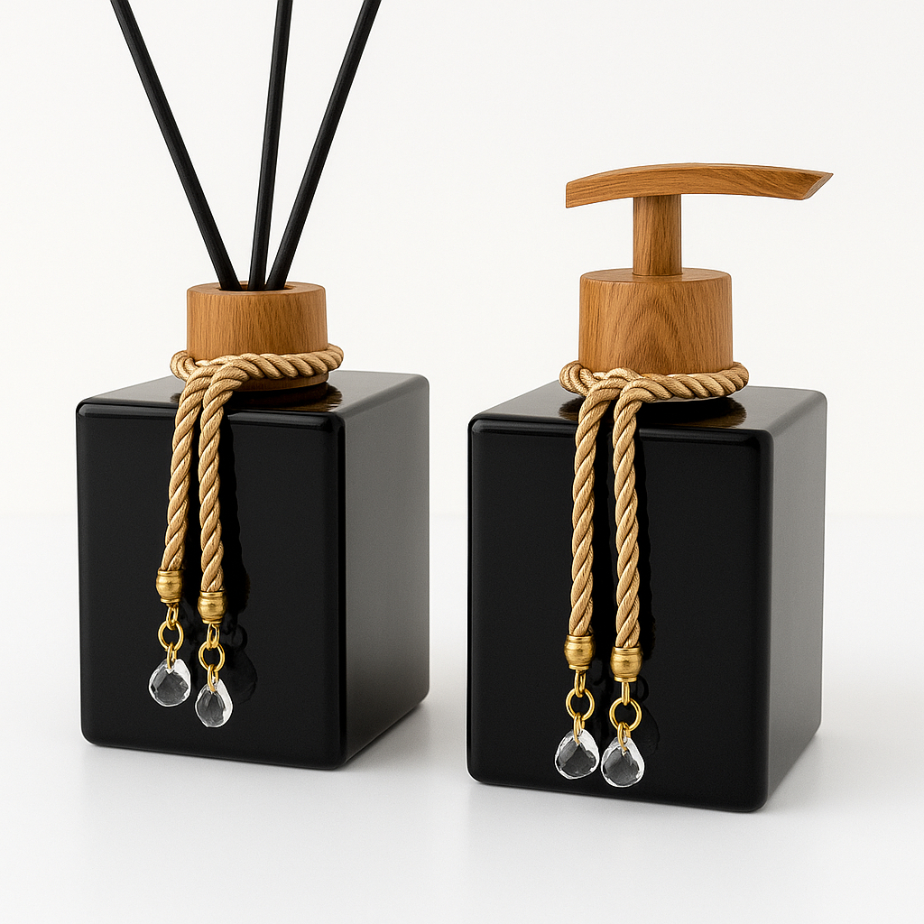 Kit Lavabo Sabonete Liquido e  Difusor De Ambientes Aromatizador Varetas Luxo Cubo De Vidro