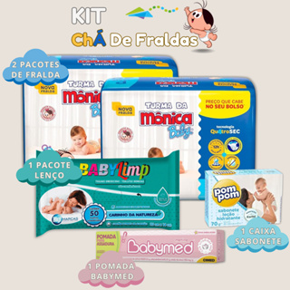 Kit Chá de Fralda 2 Pacotes de Fralda Turma da Mônica + 1 Sabonete + 1 Lenço Umedecido + 1 Pomada em Oferta na Shopee