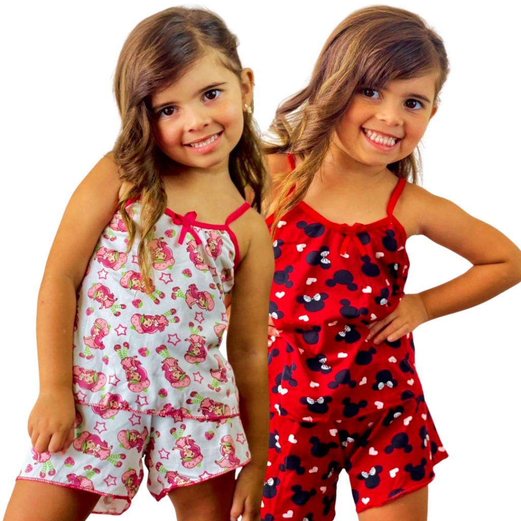 Kit 5 Pijamas Infantil Baby Dool Estampado Personagem Short E Blusa Criança Roupa De Dormir Conforto