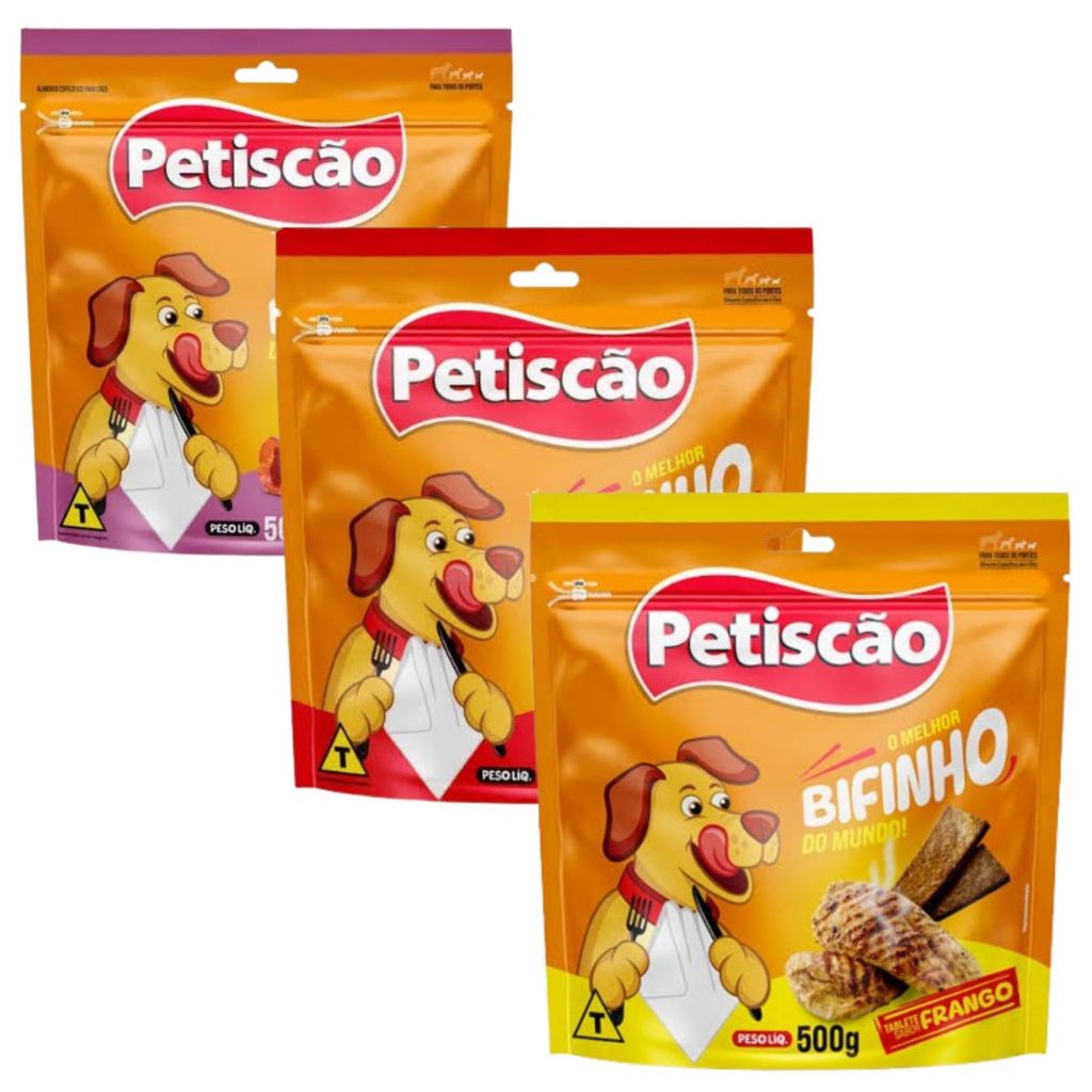 Kit 3 Pacotes de Petiscão Bifinho  palitinhos Sabores Diversos - Petisco Mastigável 1,5kg