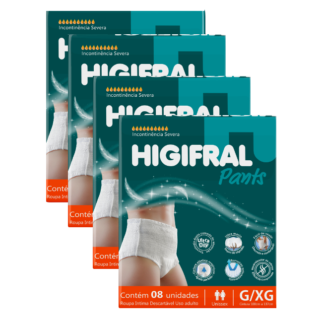 kit 32un Roupa Intima Pants Fralda Geriátrica Higifral com Alta Absorção 4Pcts