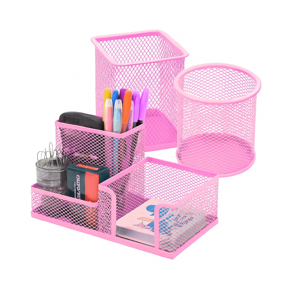 Kit 3 Portas Caneta Organizador De Mesa Com 5 Compartimentos