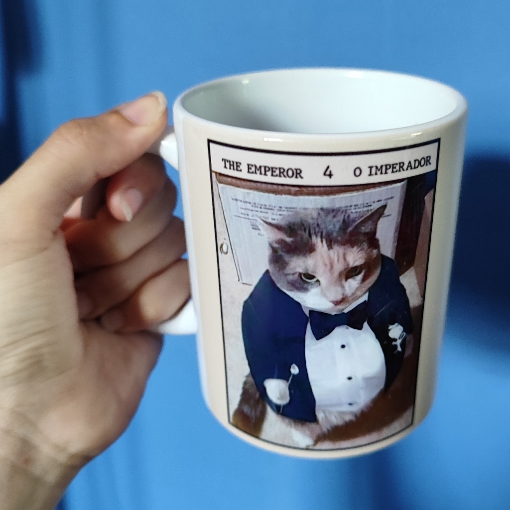 Caneca cerâmica meme gato carta de Tarot O imperador