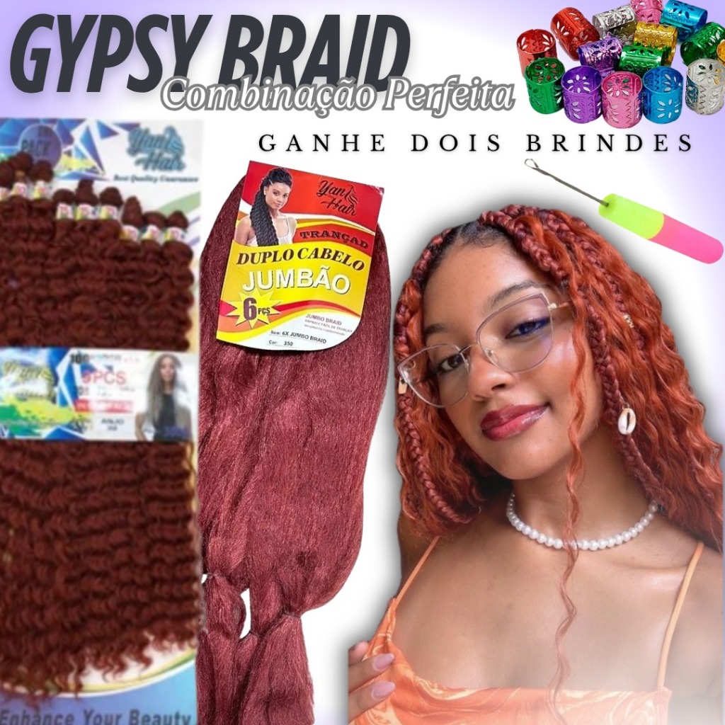 GYPSY BRAID CABELO ORGÂNICO NA TELA MODELO ANJO + JUMBÃO PARA TRANÇAS em Oferta na Shopee