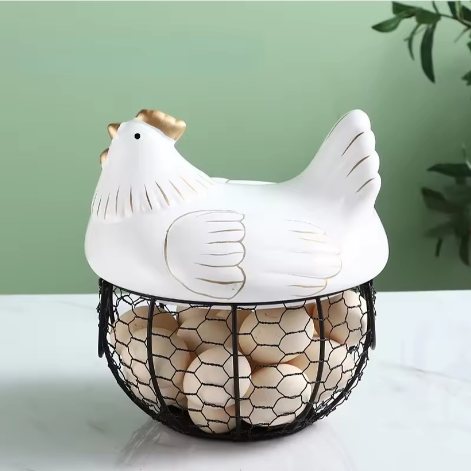 Organizador Porta Ovos Frutas Cerâmica Galinha Decorativo