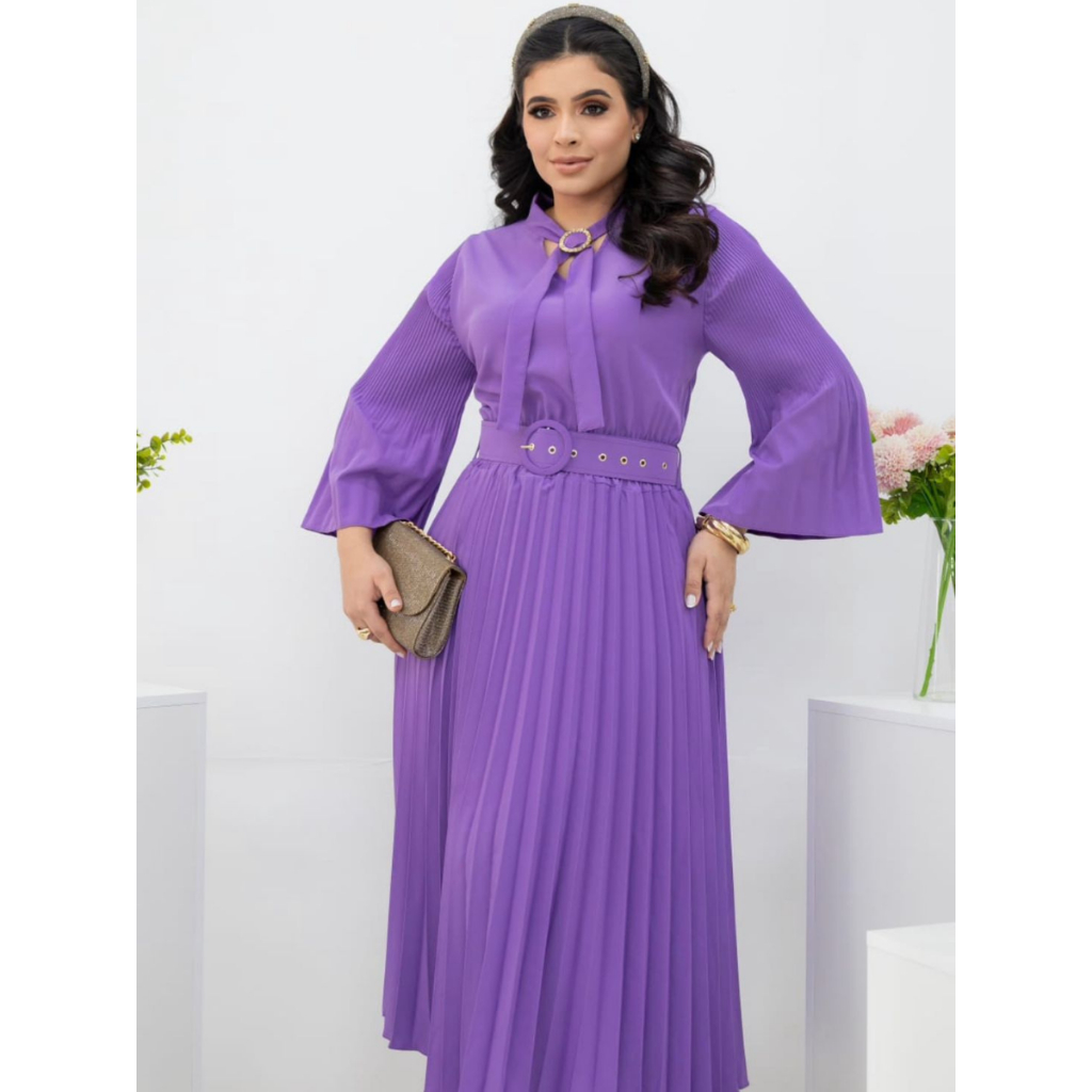 Vestido Feminino de Festa Crepe Seda Evangélico Social Plissado Moderno Maravilhoso em Oferta na Shopee