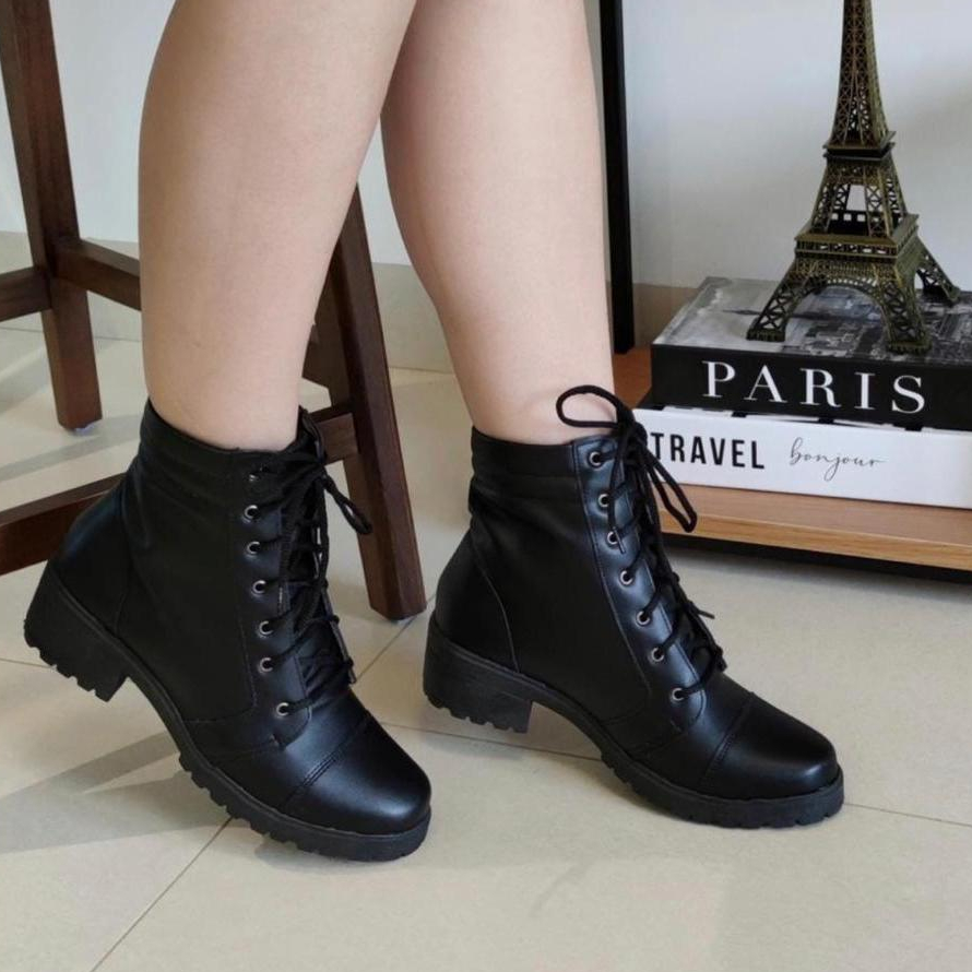 Bota Coturno Feminina Salto Grosso Tratorado em Oferta na Shopee