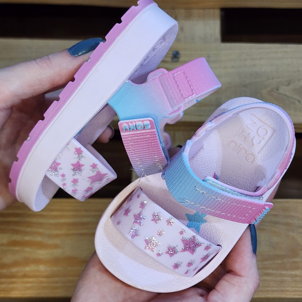 19060 Sandália Zanynina Moderninha Infantil Zaxy Feminina Chinelo Rosa escro/Quartzo