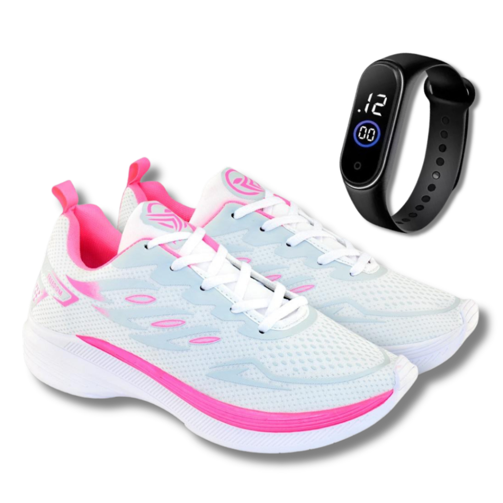 Tênis Feminino Corrida Caminhada Dia a Dia Super Leve + Relógio Digital