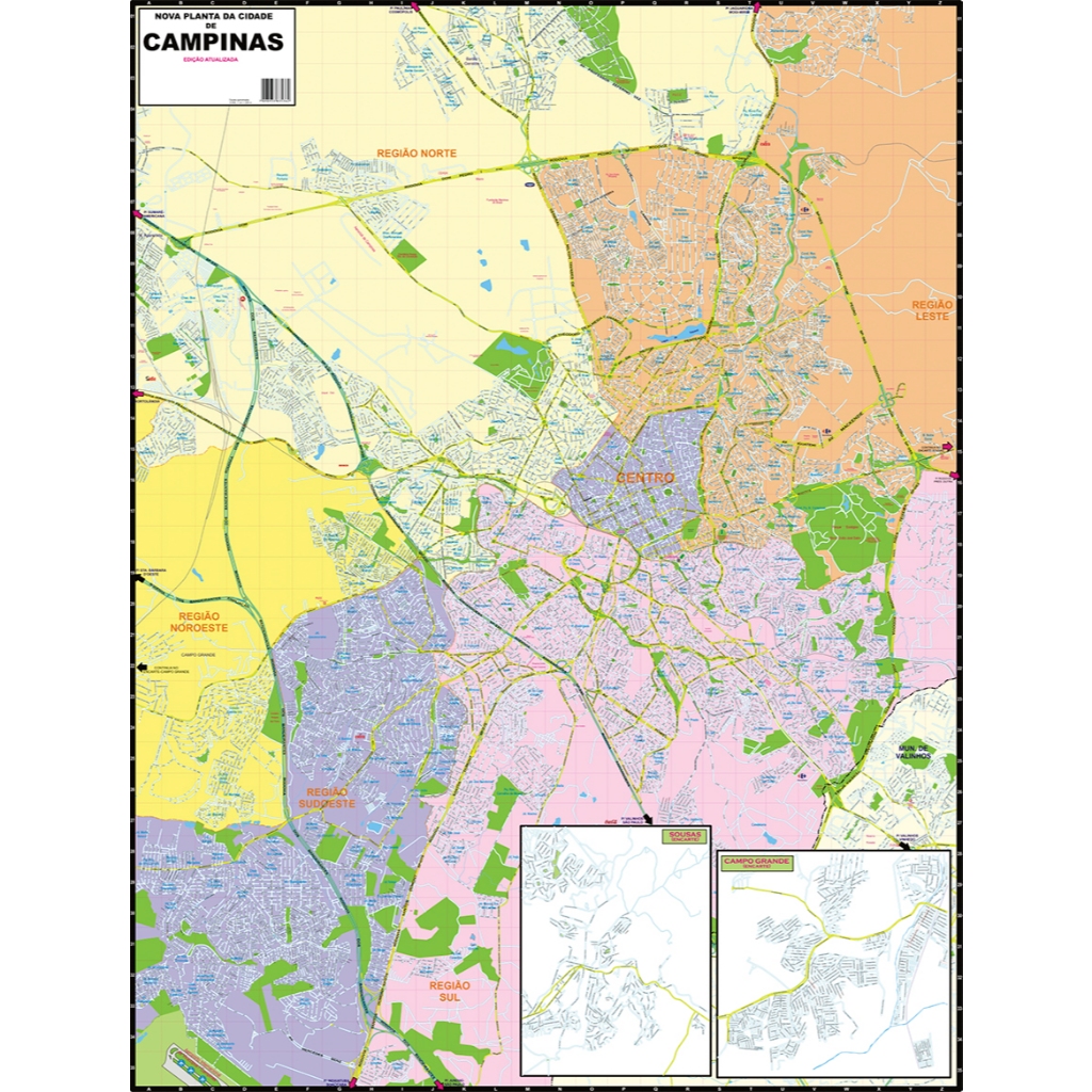Mapa Da Cidade De Campinas Atualizado Gigante 120 X 90 Cm