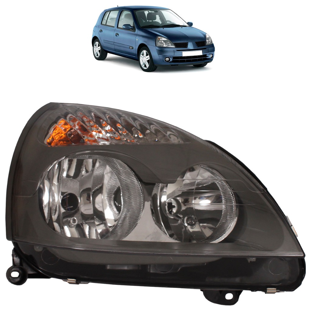 Farol Dianteiro Clio 2003 2004 2005 2006 2007 A 2012 Máscara Cinza Foco Duplo Lente Lisa Acrilico