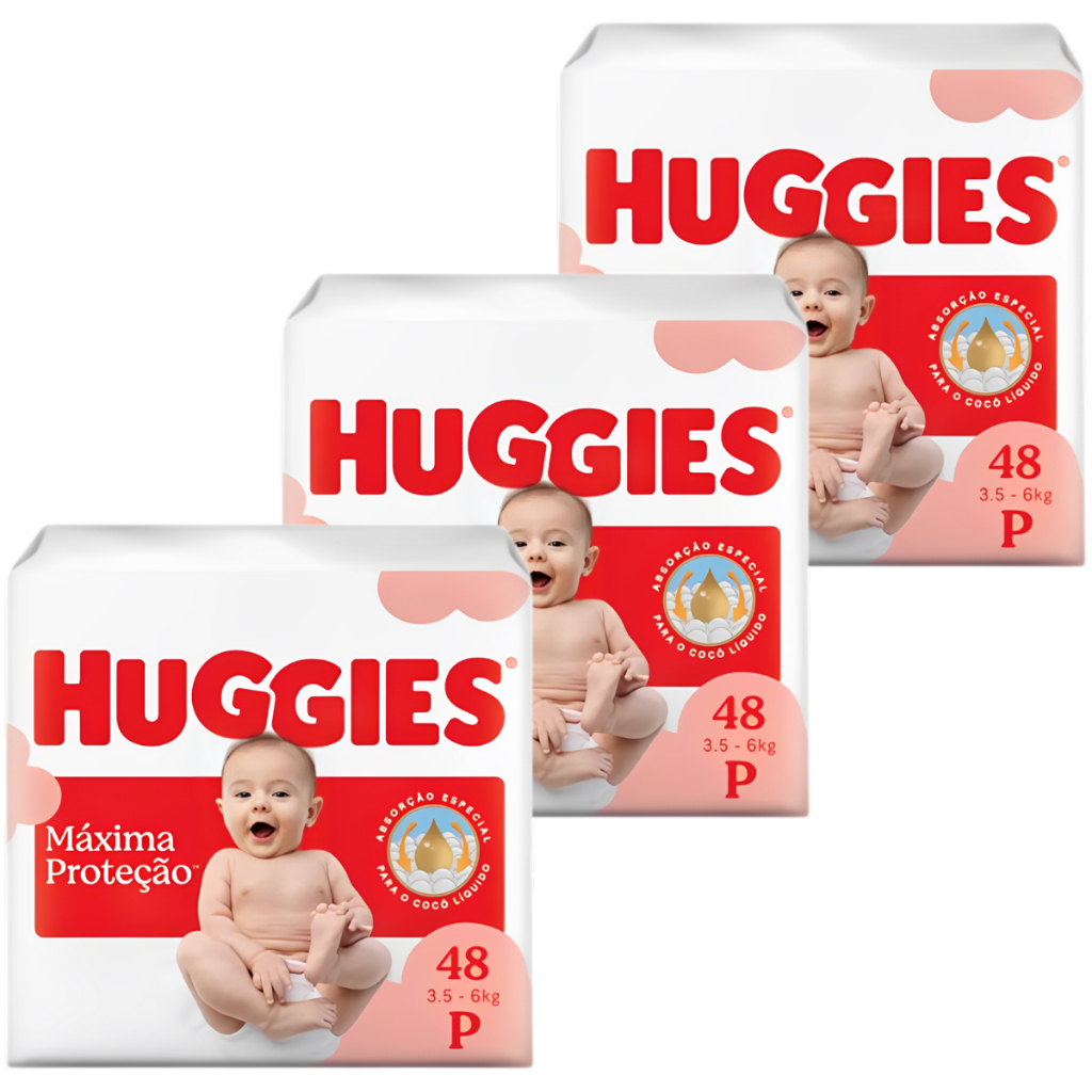 Kit 3 Fraldas Huggies Supreme Care Mega P - 48un cada - Total 144un