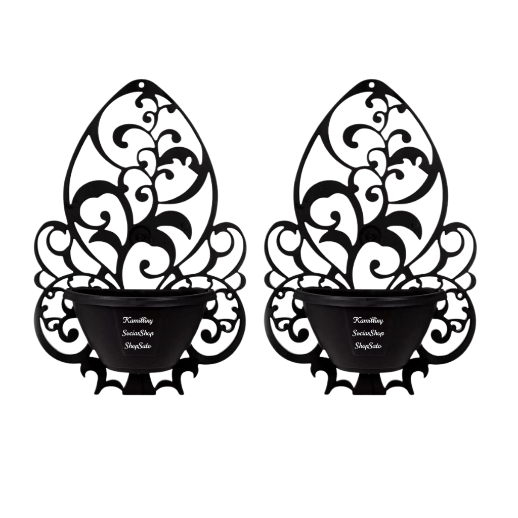 Conjunto 2 Vasos Cachepot Suporte Arandela Preto Decorativo De Parede Vaso Para Plantas E Flores em Oferta na Shopee