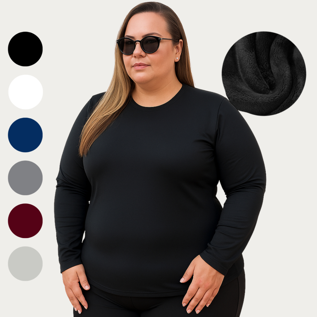 Blusa Térmica Feminina Peluciada Plus Size Proteção Inverno Manga Longa Segunda Pele
