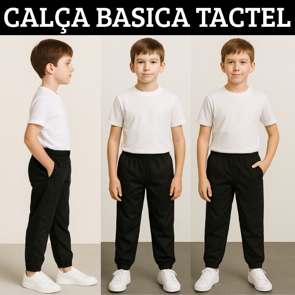 Calça Jogger Infantil Para Menino Tecido Tactel Calça com 2 Bolsos 4 Cores Outono Inverno Preto Verde Militar Vermelho