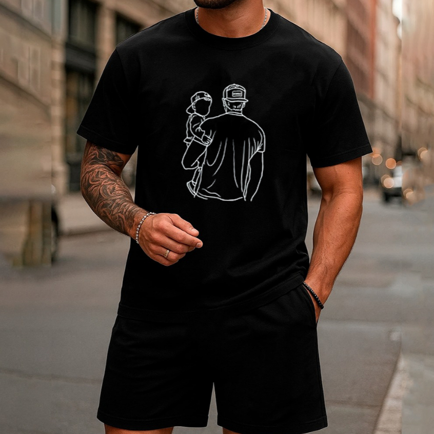 Conjunto Dia dos Pais Camiseta Estampada e Bermuda Moletom Estilo Casual