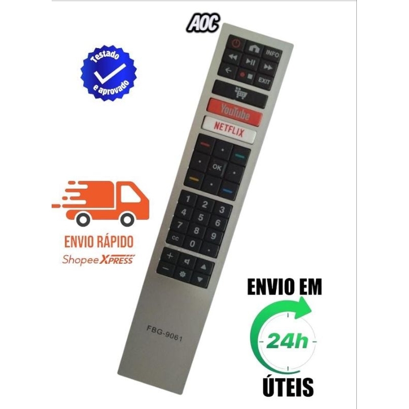 Controle Remoto Para Tv Aoc Smart Led 4k Youtube Netflix FBG-9061