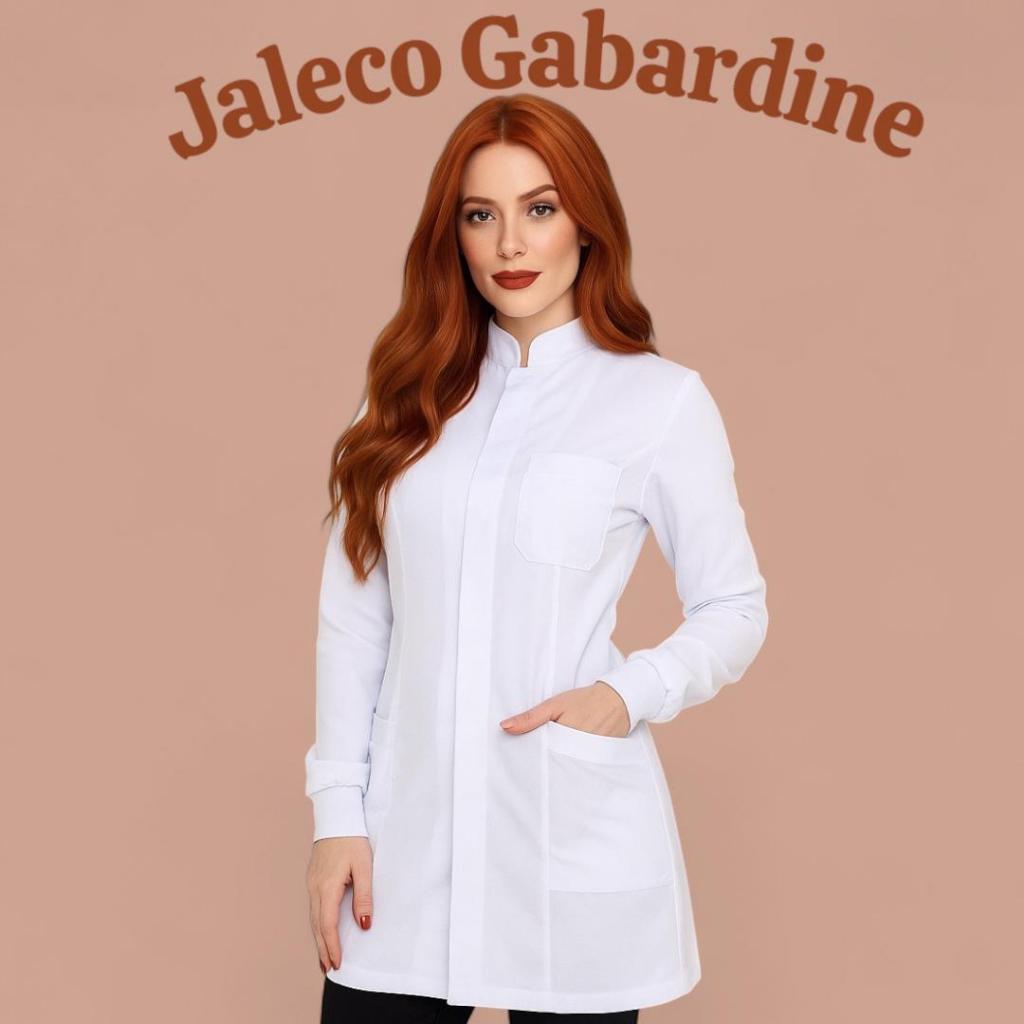 Jaleco Feminino Gabardine Acinturado Punhos  Gola Padre