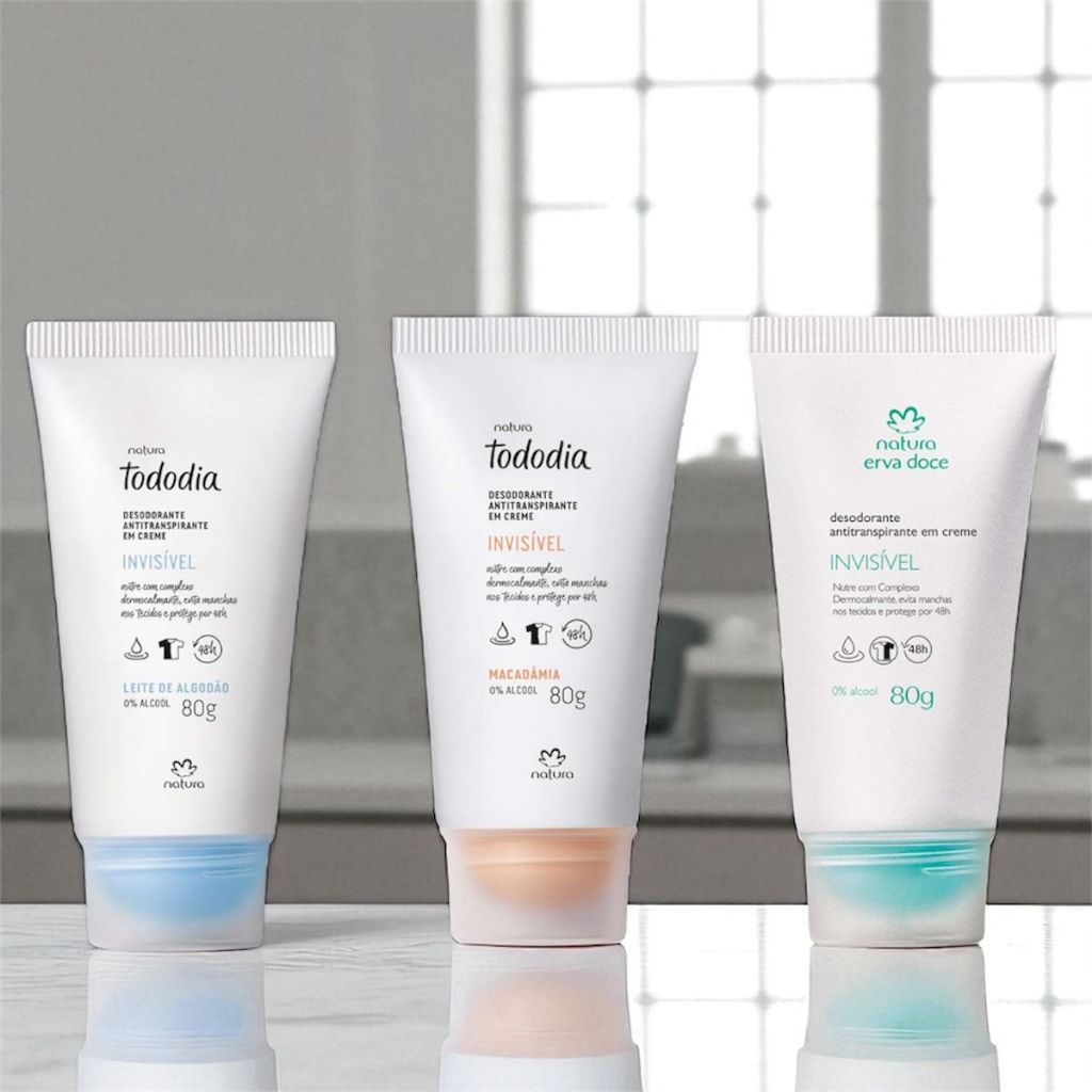Trio Desodorante em Creme Natura 80g | Leite de Algodão + Macadâmia + Erva Doce | Original