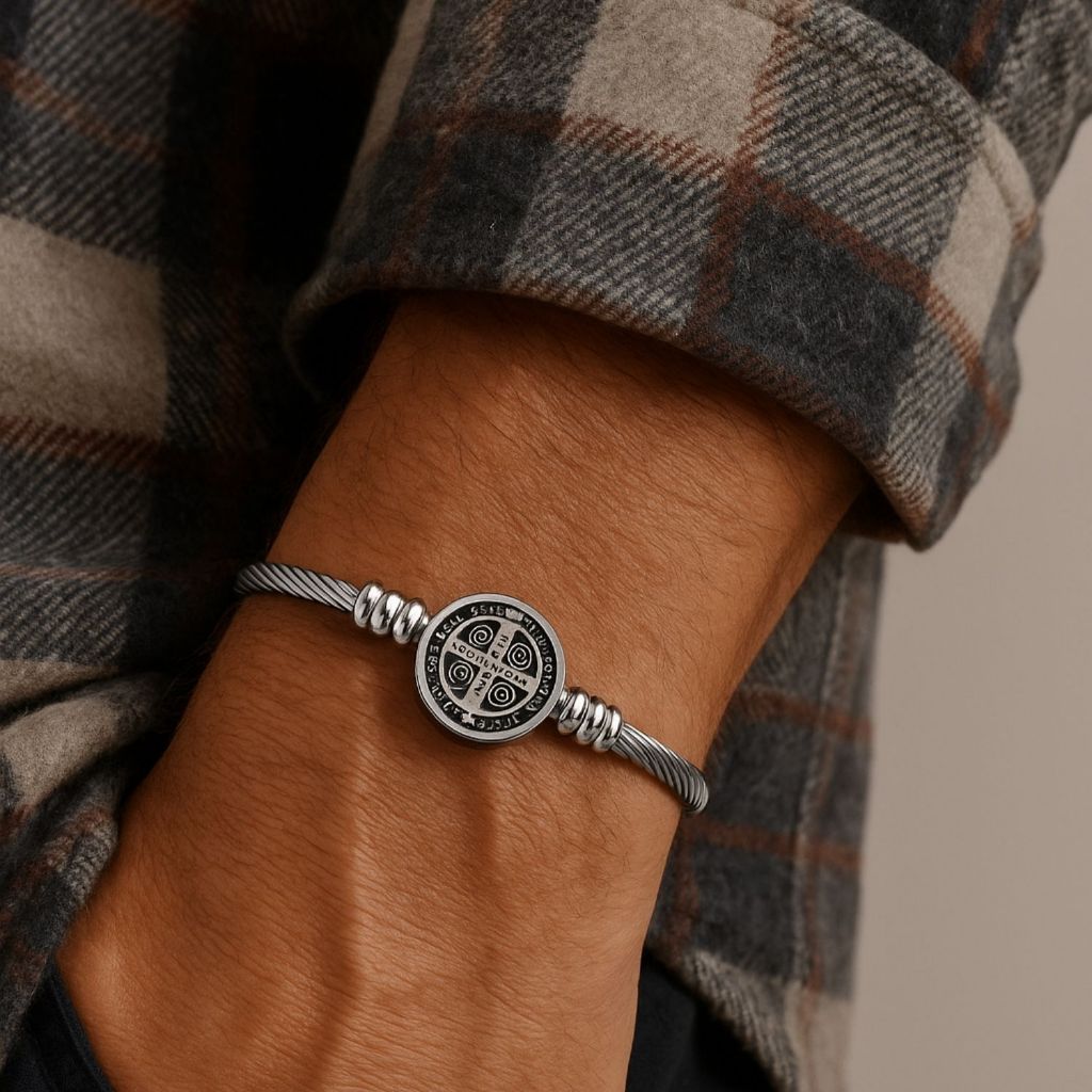Bracelete São Bento Em Aço Inox 316L Premium Prateado Para Presente Masculino em Oferta na Shopee