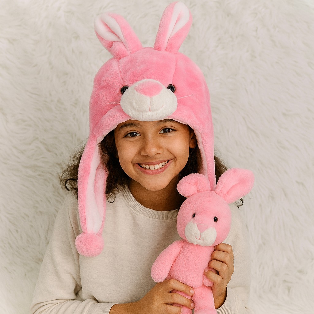 Touca de  Bichinho Coelho Rosa de Pelúcia ref:TC-106 em Oferta na Shopee