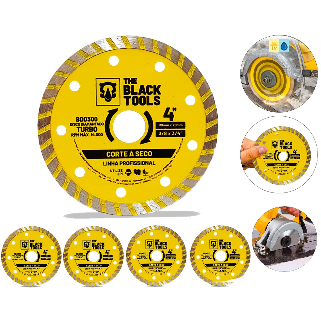 Kit 05 Discos De Corte Diamantado Marmore 110 Mm Turbo 4 Pol. The Black Tools em Oferta na Shopee