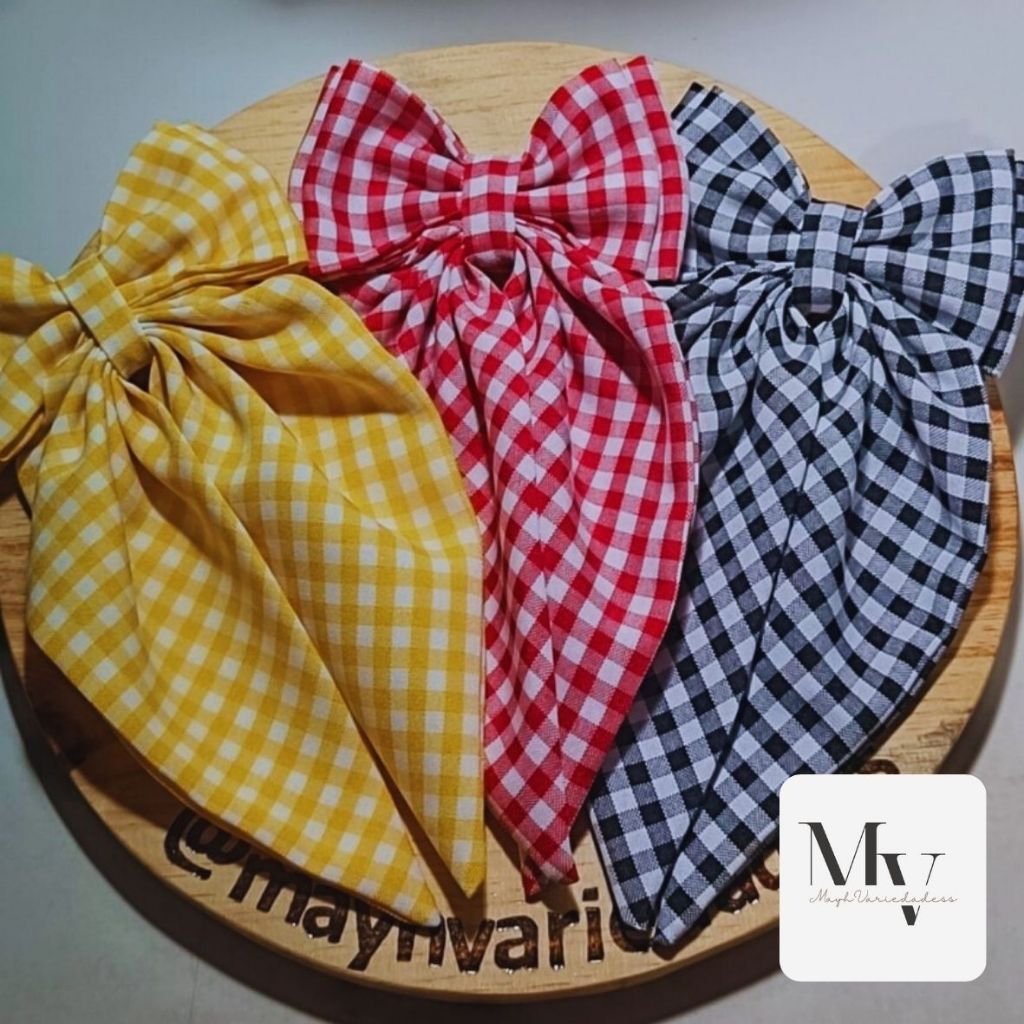 Laços Diversos Presilha Xadrez para Festa Junina Caipira Daminha Noiva Cabelo 13x25cm Design Tradicional Resistente