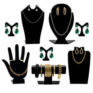 Kit 8 Expositores para Joias e Bijuterias em Acrílico Preto – Organização e Sofisticação para Sua Vitrine ou Loja em Oferta na Shopee