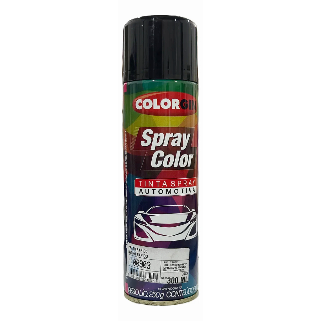 TINTA SPRAY AUTOMOTIVA COLORGIN PRETO RAPIDO 300ML