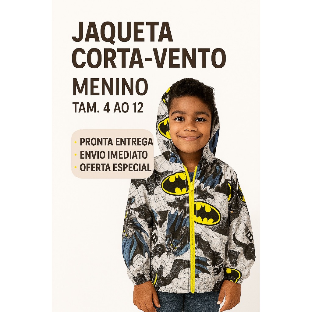 Jaqueta Corta vento Personagem infantil MENINO - Sortidas - Tamanho 04 ao 12 anos.
