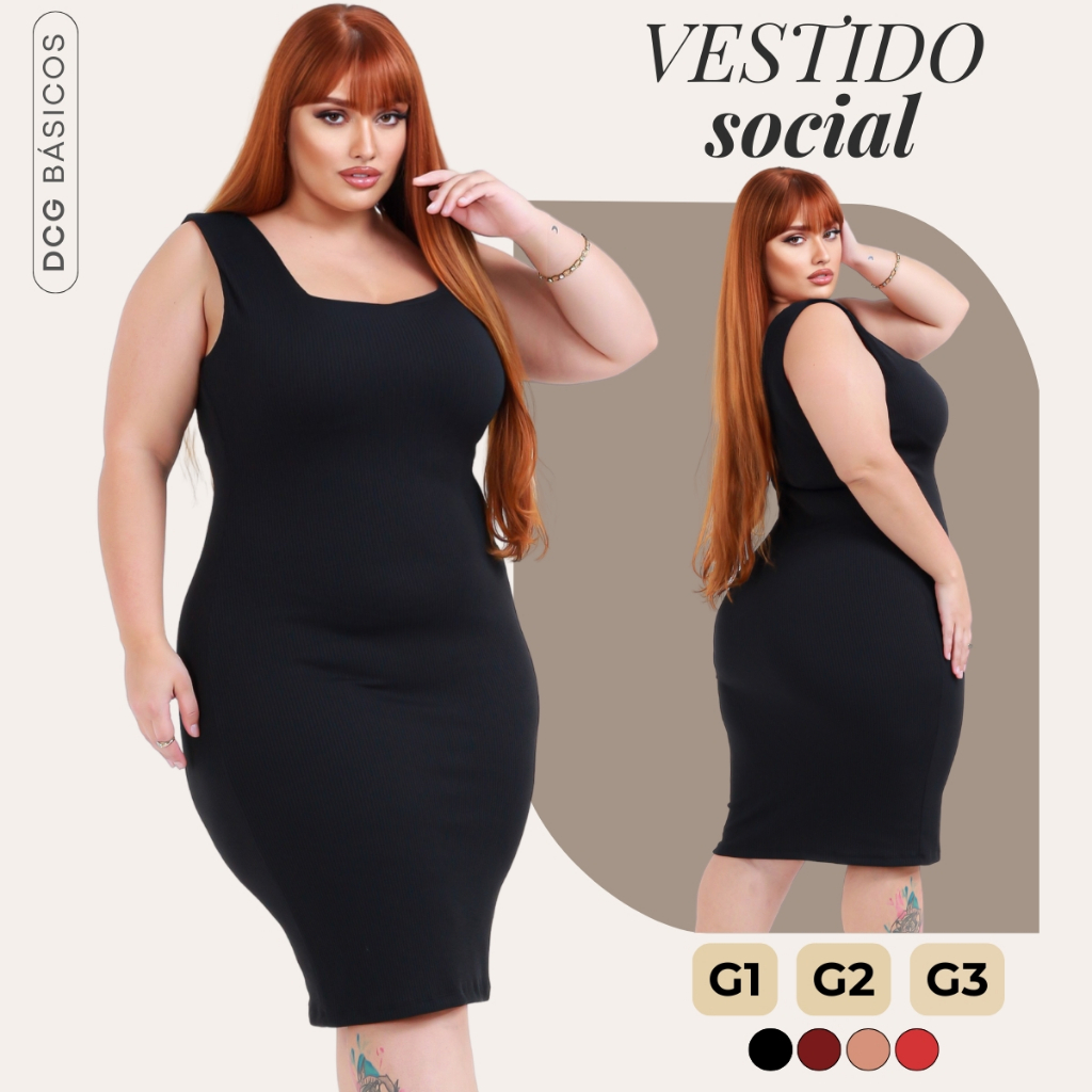 Vestido Midi Plus Size Acinturado Modelador de Alta Compressão G1 ao G3