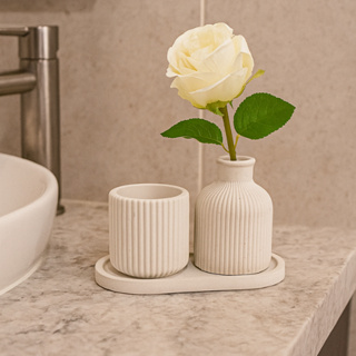 Kit 2 Vazinhos + Suporte Decorativo de Sala,Quarto,Banheiro e Cozinha em Gesso 3d em Oferta na Shopee